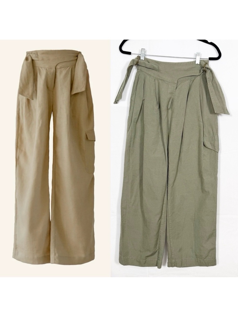 Alix Of Bohemia Wrap Front D-Ring Closure Cargo Olive Green Linen Pants